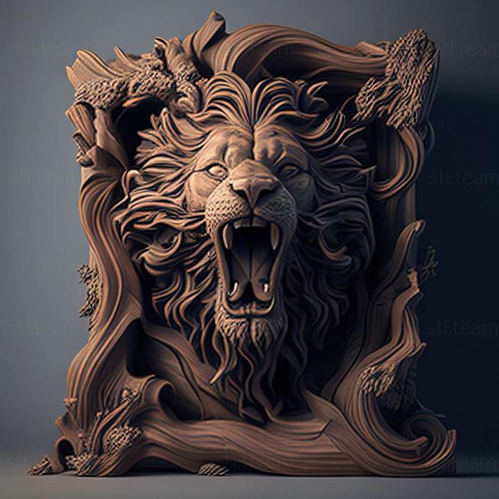 3D model lion ooks out of frame (STL)